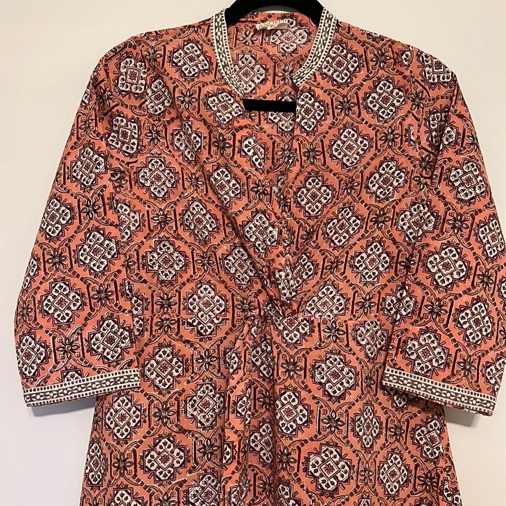 Anokhi Block Printed Pink Pure Cotton Dress Size XS